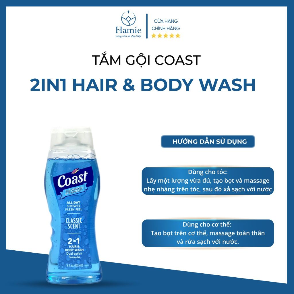 Tắm Gội Coast 2in1 Hair & Body Wash  532ml Mỹ