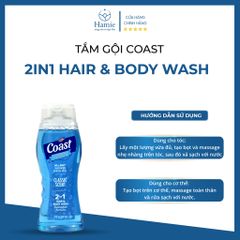 Tắm Gội Coast 2in1 Hair & Body Wash  532ml Mỹ