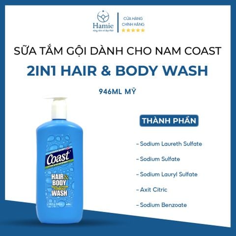 Sữa Tắm Gội Dành Cho Nam Coast 2in1 Hair & Body Wash 946ml Mỹ
