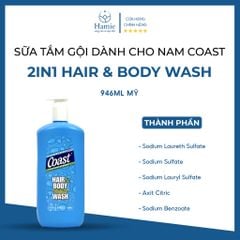 Sữa Tắm Gội Dành Cho Nam Coast 2in1 Hair & Body Wash 946ml Mỹ