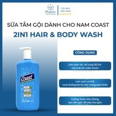 Sữa Tắm Gội Dành Cho Nam Coast 2in1 Hair & Body Wash 946ml Mỹ