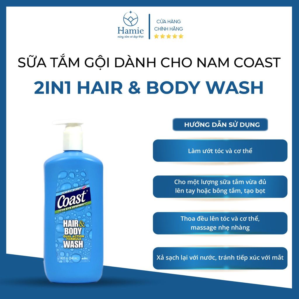 Sữa Tắm Gội Dành Cho Nam Coast 2in1 Hair & Body Wash 946ml Mỹ