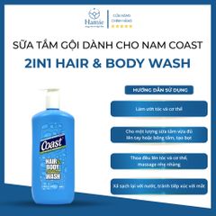 Sữa Tắm Gội Dành Cho Nam Coast 2in1 Hair & Body Wash 946ml Mỹ