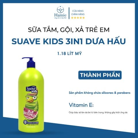 Dầu tắm trẻ em Suave Kids 3in1 Dưa Hấu 1.18 Lít Mỹ