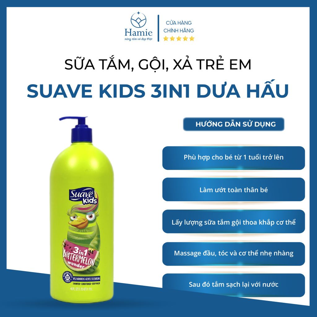 Dầu tắm trẻ em Suave Kids 3in1 Dưa Hấu 1.18 Lít Mỹ