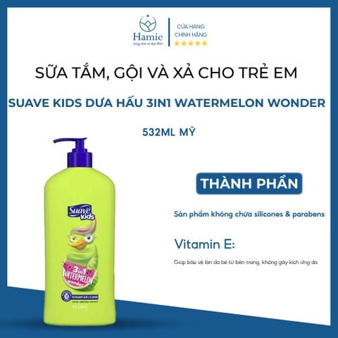 Suave Sữa Tắm, Gội, Xả Trẻ Em Kids 3in1 Dưa Hấu 532ml Mỹ