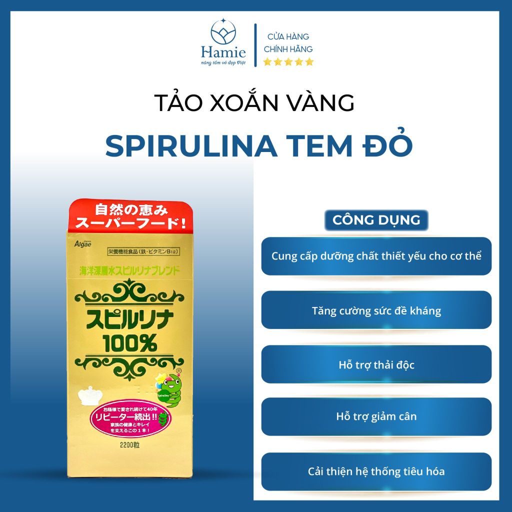 Tảo Vàng 2200v Spirulina Tem Đỏ Nhật Bản