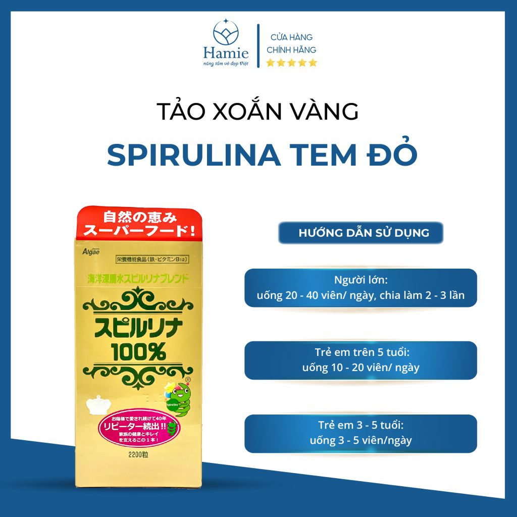 Tảo Vàng 2200v Spirulina Tem Đỏ Nhật Bản