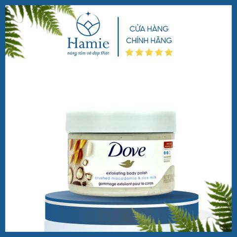 Tẩy Tế Bào Chết Dove Mỹ Mắc Ca & Sữa Gạo 298gr
