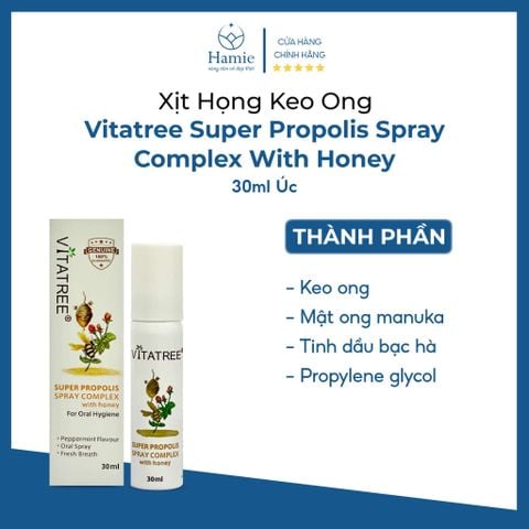 Xịt Keo Ong Vitatree Super Propolis Spray Complex With Honey 30ml Úc