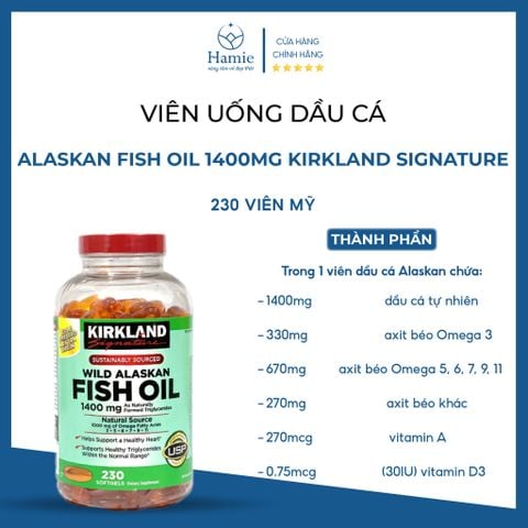 Viên Uống Dầu Cá Alaskan Fish Oil 1400mg Kirkland Signature 230 Viên Mỹ