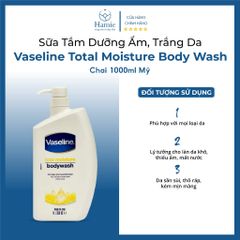 Sữa Tắm Trắng Da Vaseline 1 Lít Total Moisture Body Wash Chai Mỹ