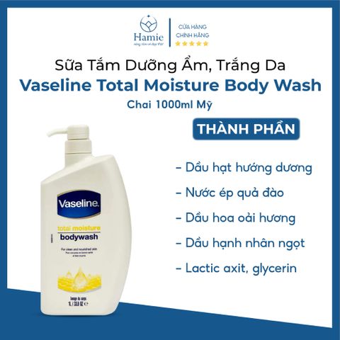 Sữa Tắm Trắng Da Vaseline 1 Lít Total Moisture Body Wash Chai Mỹ