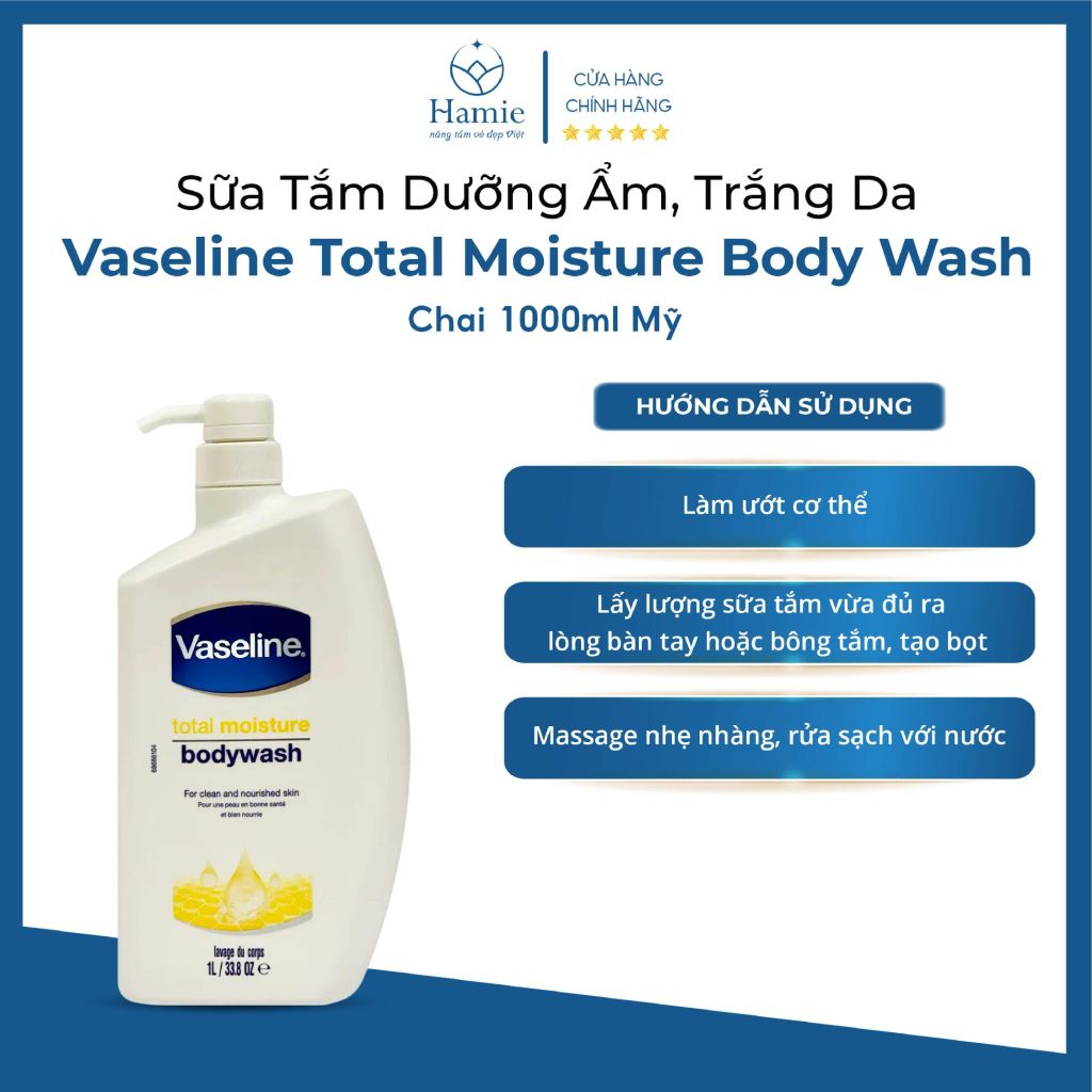Sữa Tắm Trắng Da Vaseline 1 Lít Total Moisture Body Wash Chai Mỹ