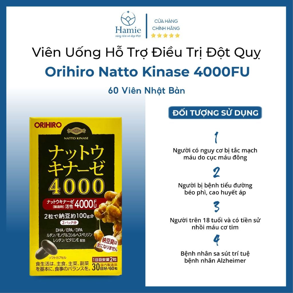 Viên Uống Orihiro Hỗ Trợ Điều Trị Đột Quỵ Natto Kinase 4000FU 60 Viên Nhật Bản