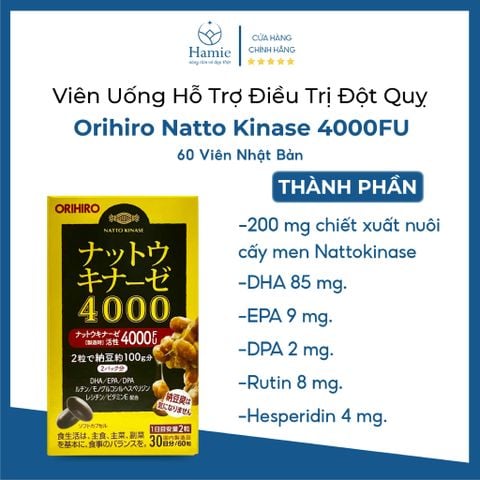 Viên Uống Orihiro Hỗ Trợ Điều Trị Đột Quỵ Natto Kinase 4000FU 60 Viên Nhật Bản