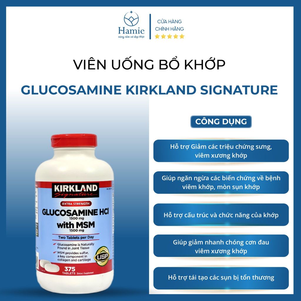 Viên Uống Bổ Khớp Glucosamine Kirkland Signature 375 Viên Mỹ