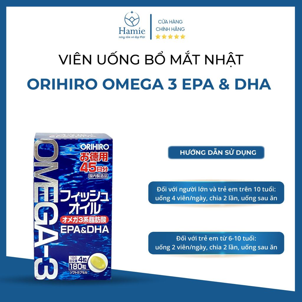 Viên Uống Bổ Mắt Nhật Orihiro Omega 3 EPA & DHA 180 Viên Nhật Bản