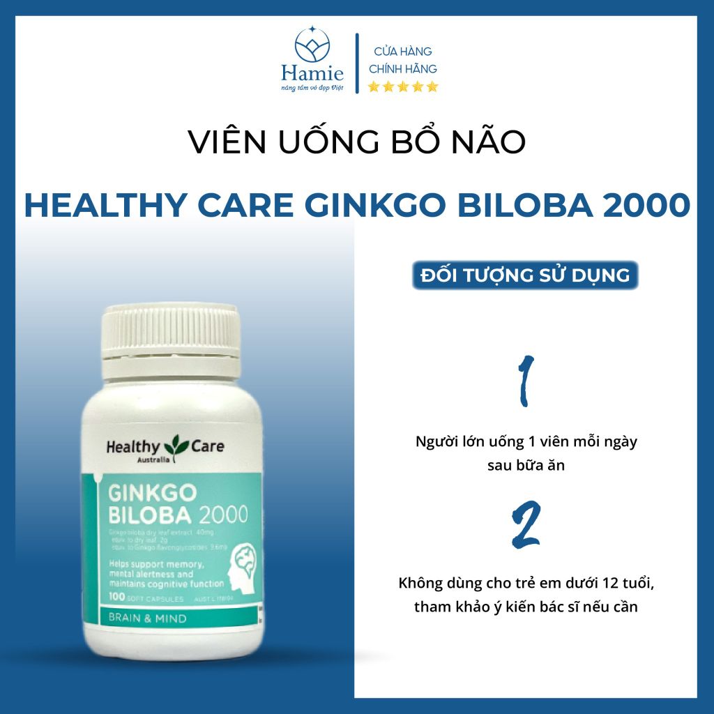 Bổ Não Úc Healthy Care Ginkgo Biloba 2000 100 Viên
