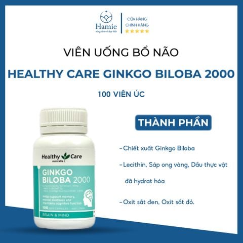 Bổ Não Úc Healthy Care Ginkgo Biloba 2000 100 Viên