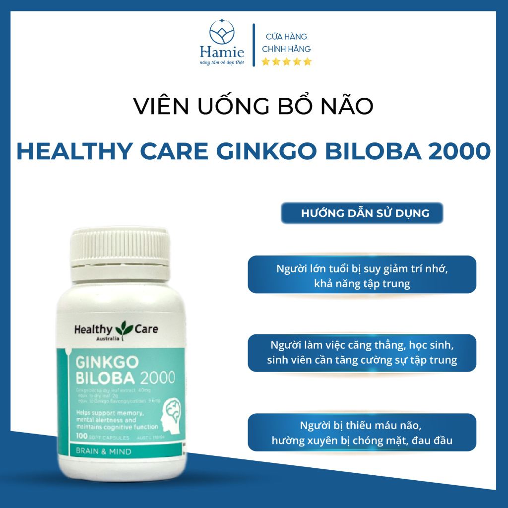 Bổ Não Úc Healthy Care Ginkgo Biloba 2000 100 Viên