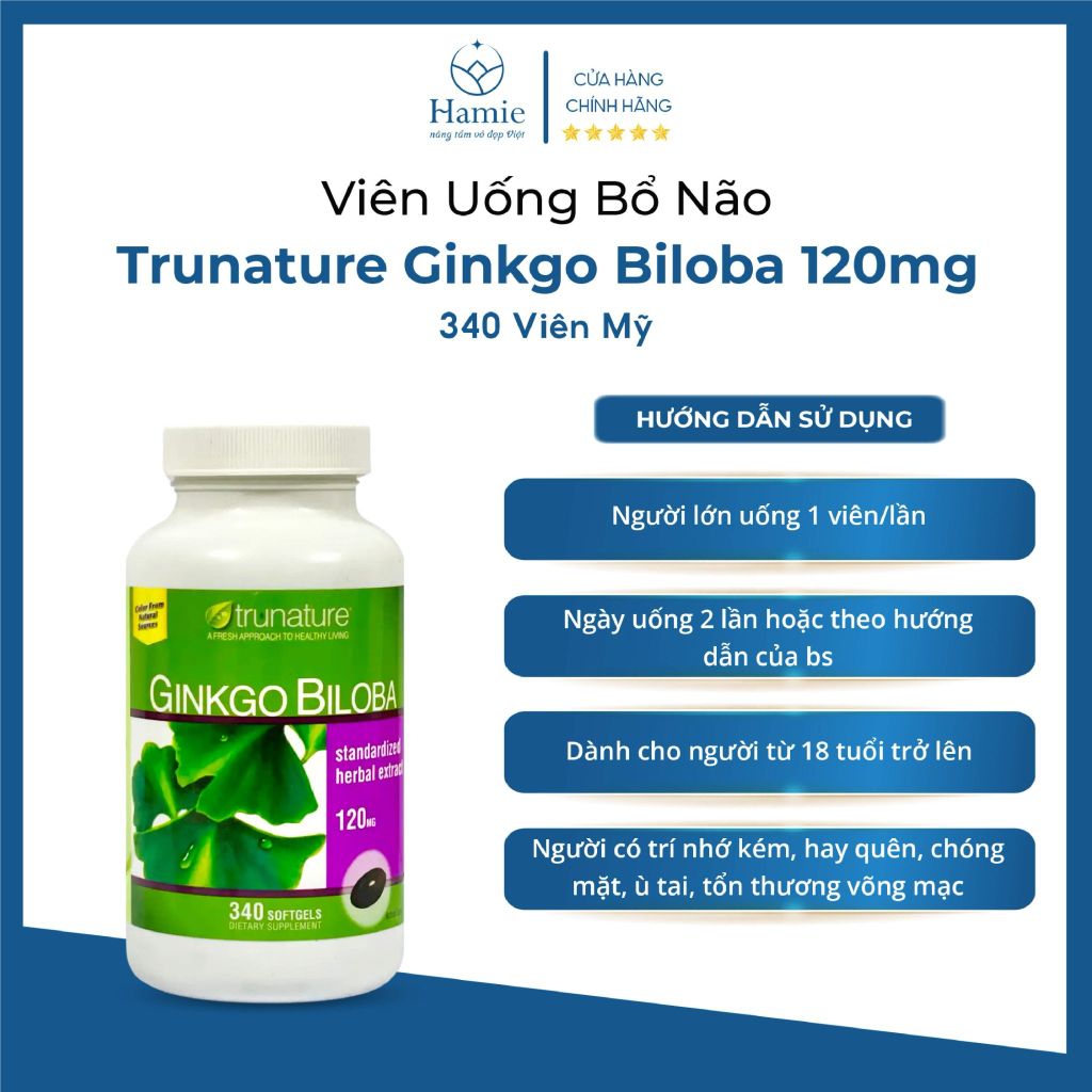 Thuốc Uống Bổ Não Mỹ Trunature Ginkgo Biloba 120mg 340 Viên