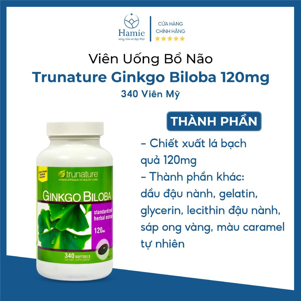 Thuốc Uống Bổ Não Mỹ Trunature Ginkgo Biloba 120mg 340 Viên