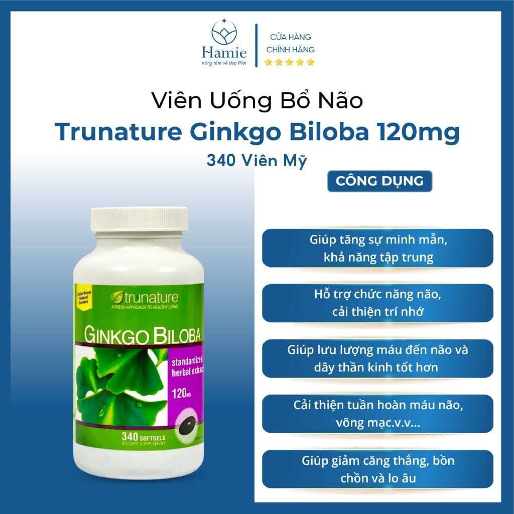 Thuốc Uống Bổ Não Mỹ Trunature Ginkgo Biloba 120mg 340 Viên