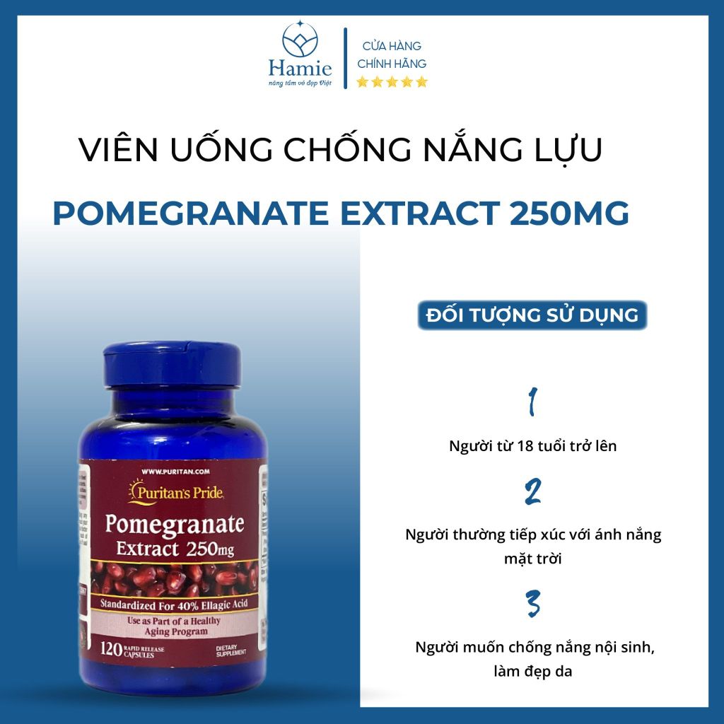 Viên Uống Chống Nắng Nội Sinh Lựu Đỏ Pomegranate Extract 120 Viên Mỹ