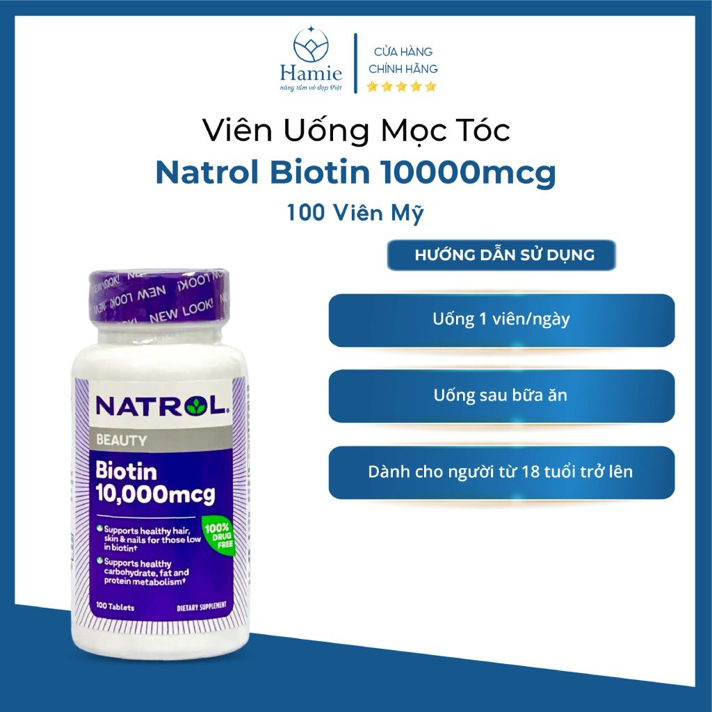 Thuốc Mọc Tóc Biotin của Mỹ 10,000mcg 100 Viên