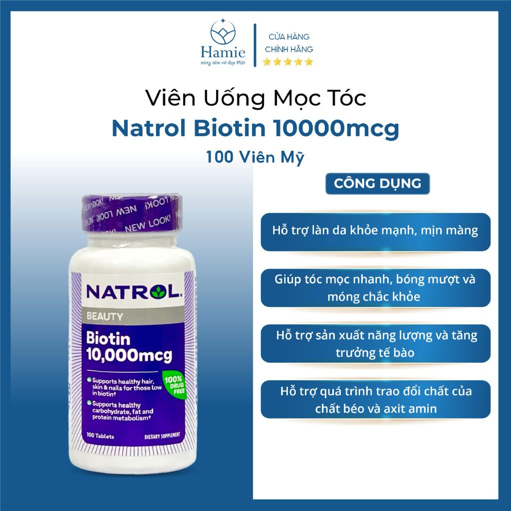 Thuốc Mọc Tóc Biotin của Mỹ 10,000mcg 100 Viên