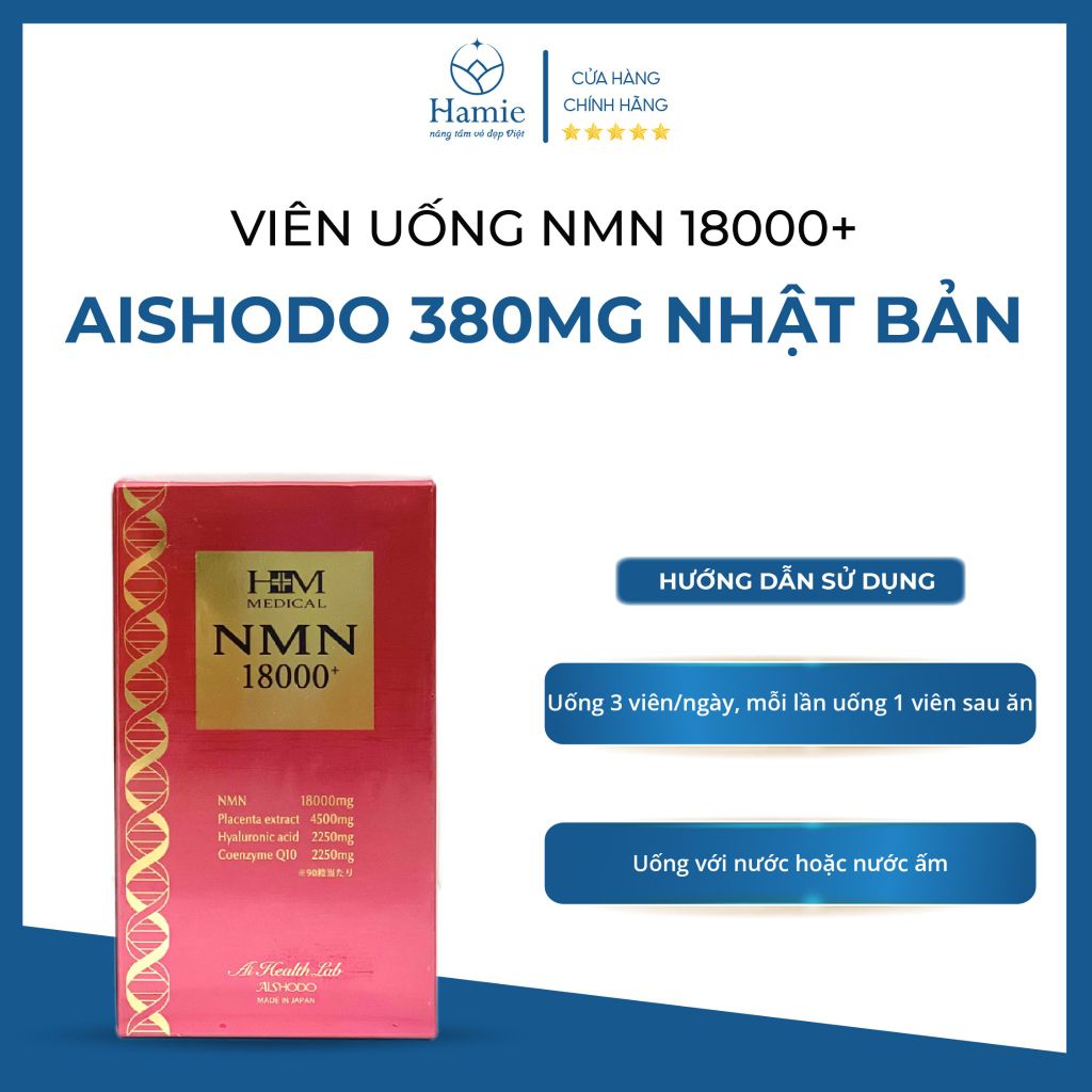 Viên Uống NMN 18000+ Aishodo 380mg Nhật Bản Hộp 90 Viên