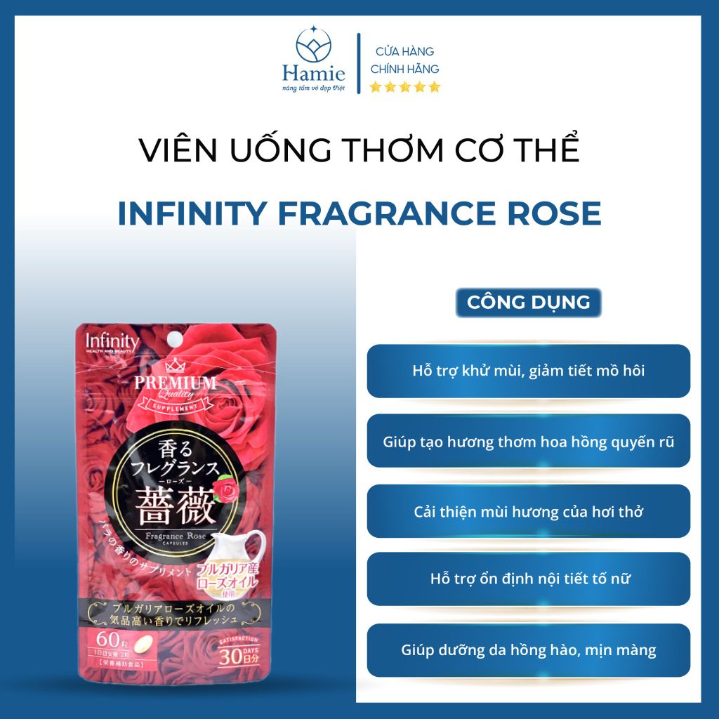 Viên Uống Hoa Hồng Thơm Cơ Thể Infinity Fragrance Rose 60 Viên Nhật Bản