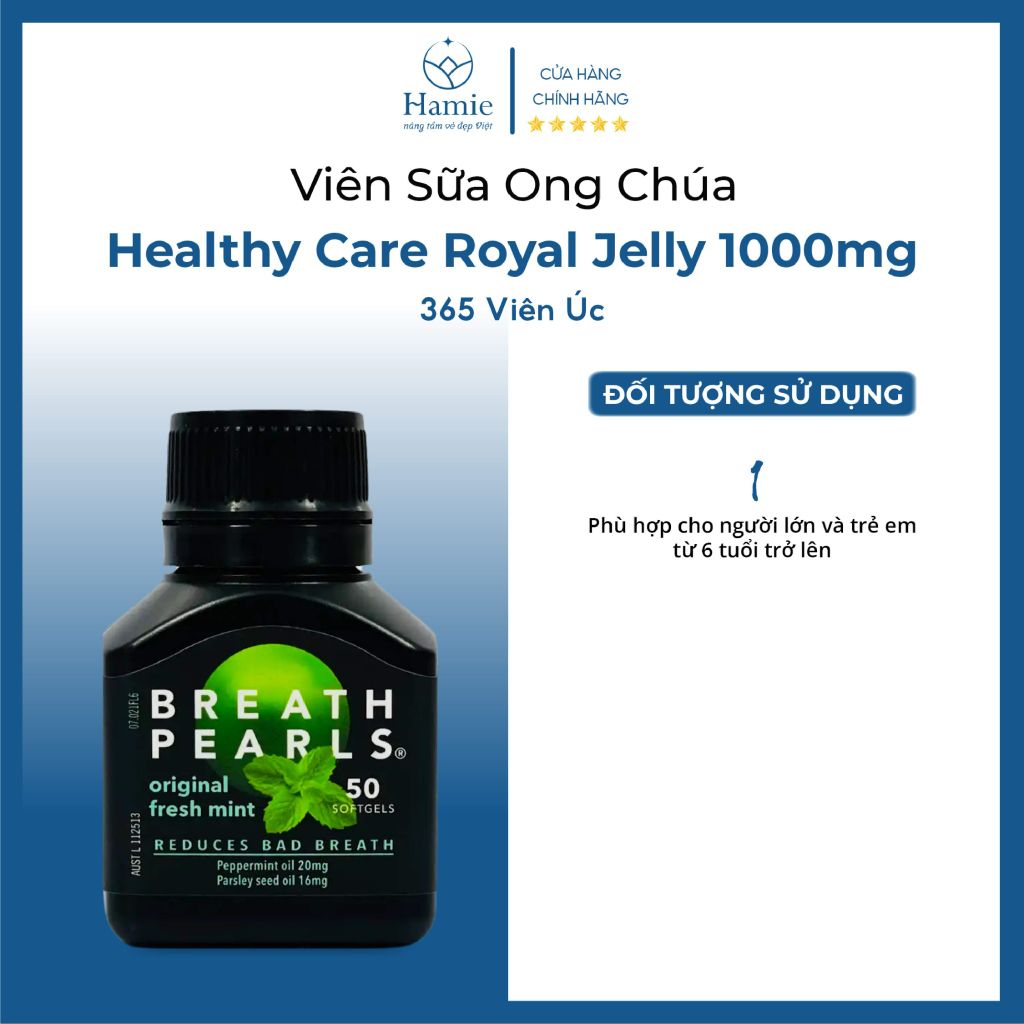 Breath Pearls Chính Hãng Viên Uống Thơm Miệng Original Úc 50 Viên