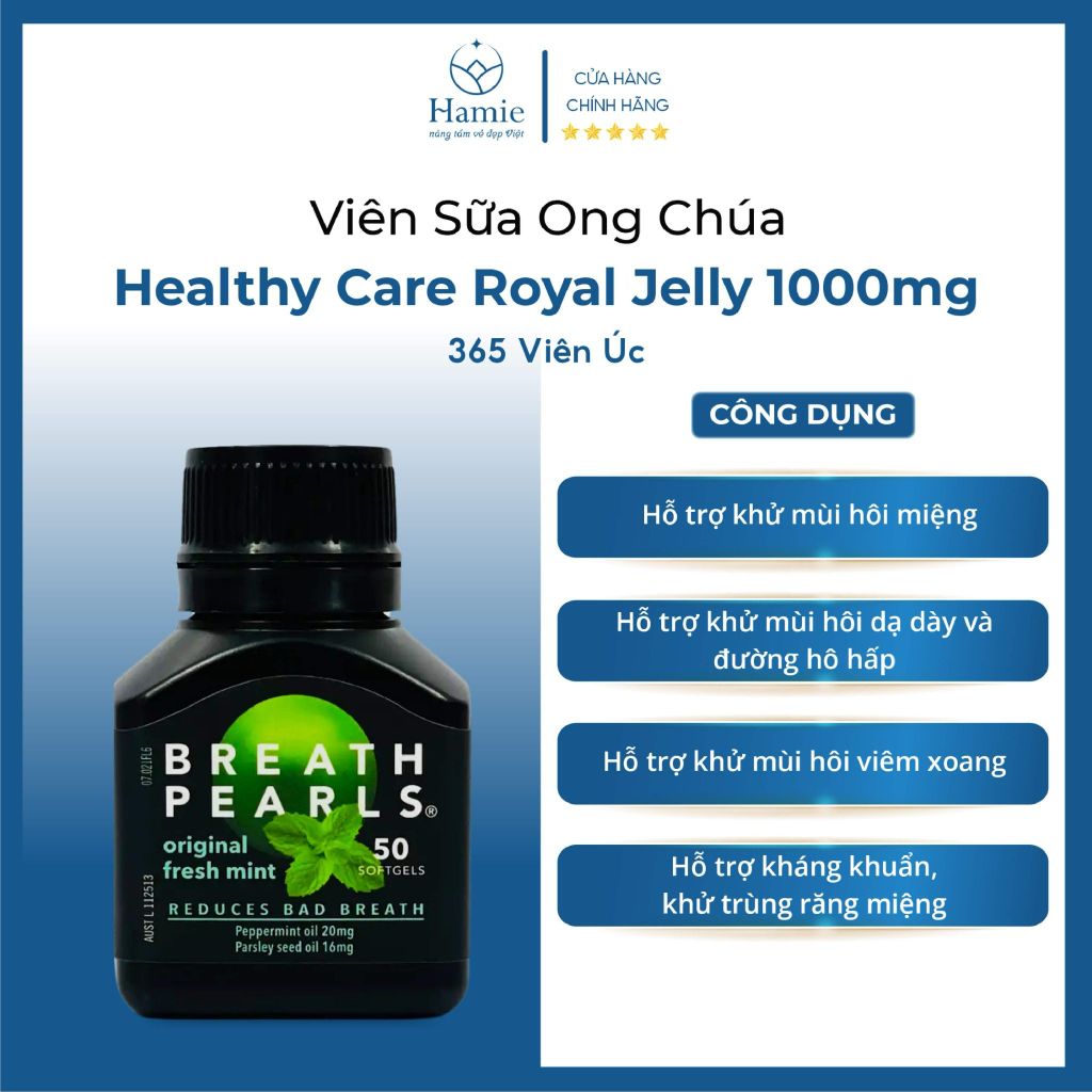 Breath Pearls Chính Hãng Viên Uống Thơm Miệng Original Úc 50 Viên