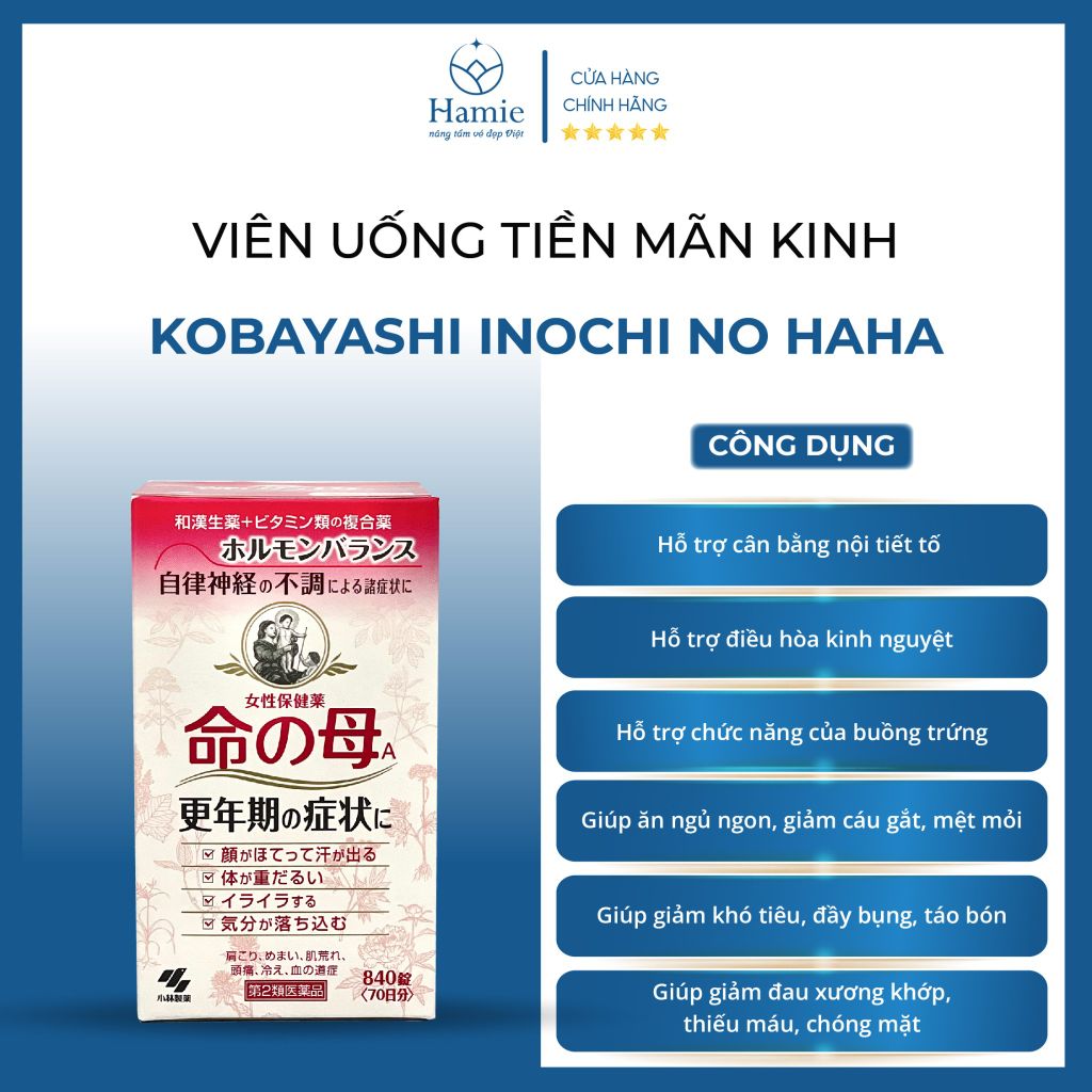 Viên Uống Tiền Mãn Kinh Kobayashi Inochi No Haha 840 Viên Nhật Bản
