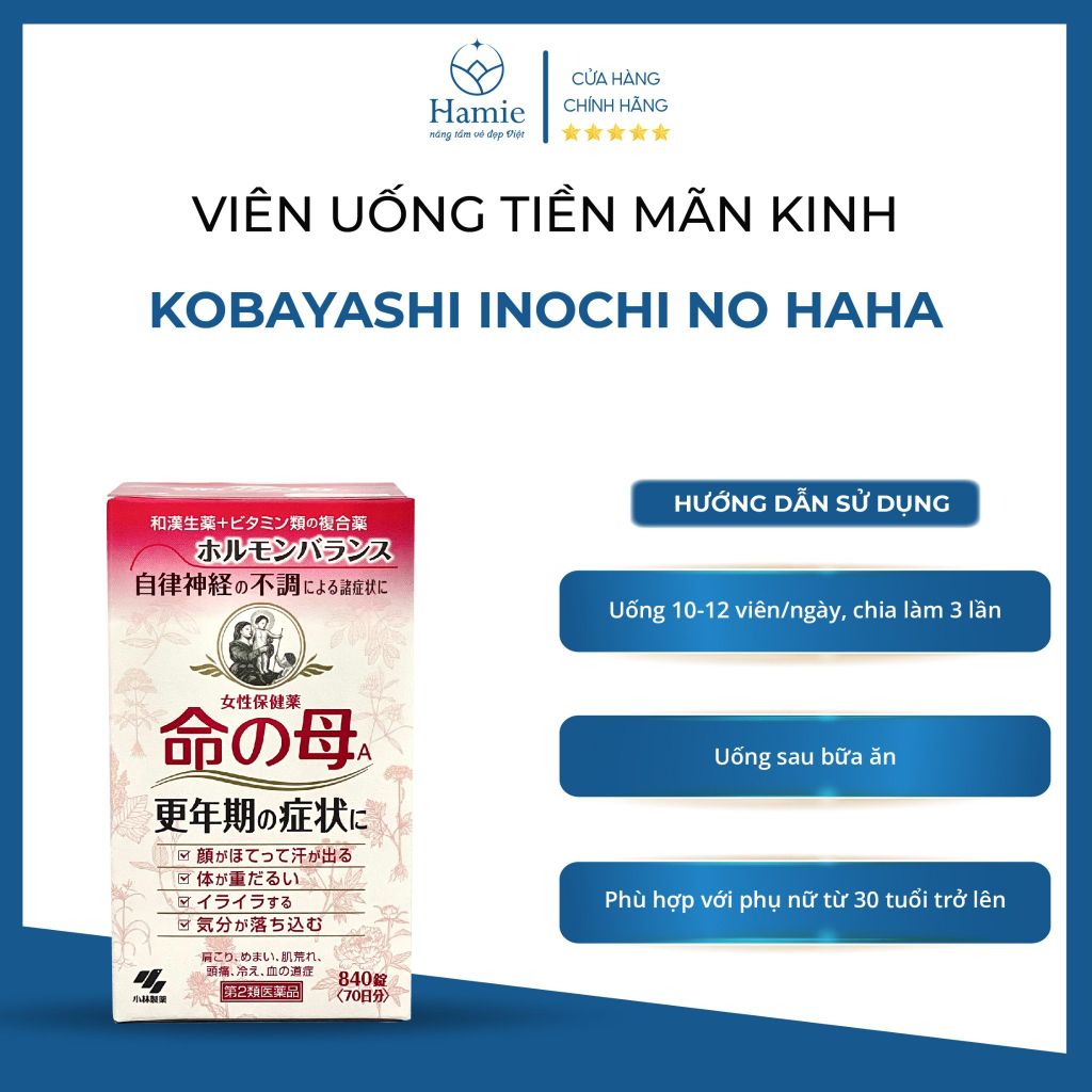 Viên Uống Tiền Mãn Kinh Kobayashi Inochi No Haha 840 Viên Nhật Bản