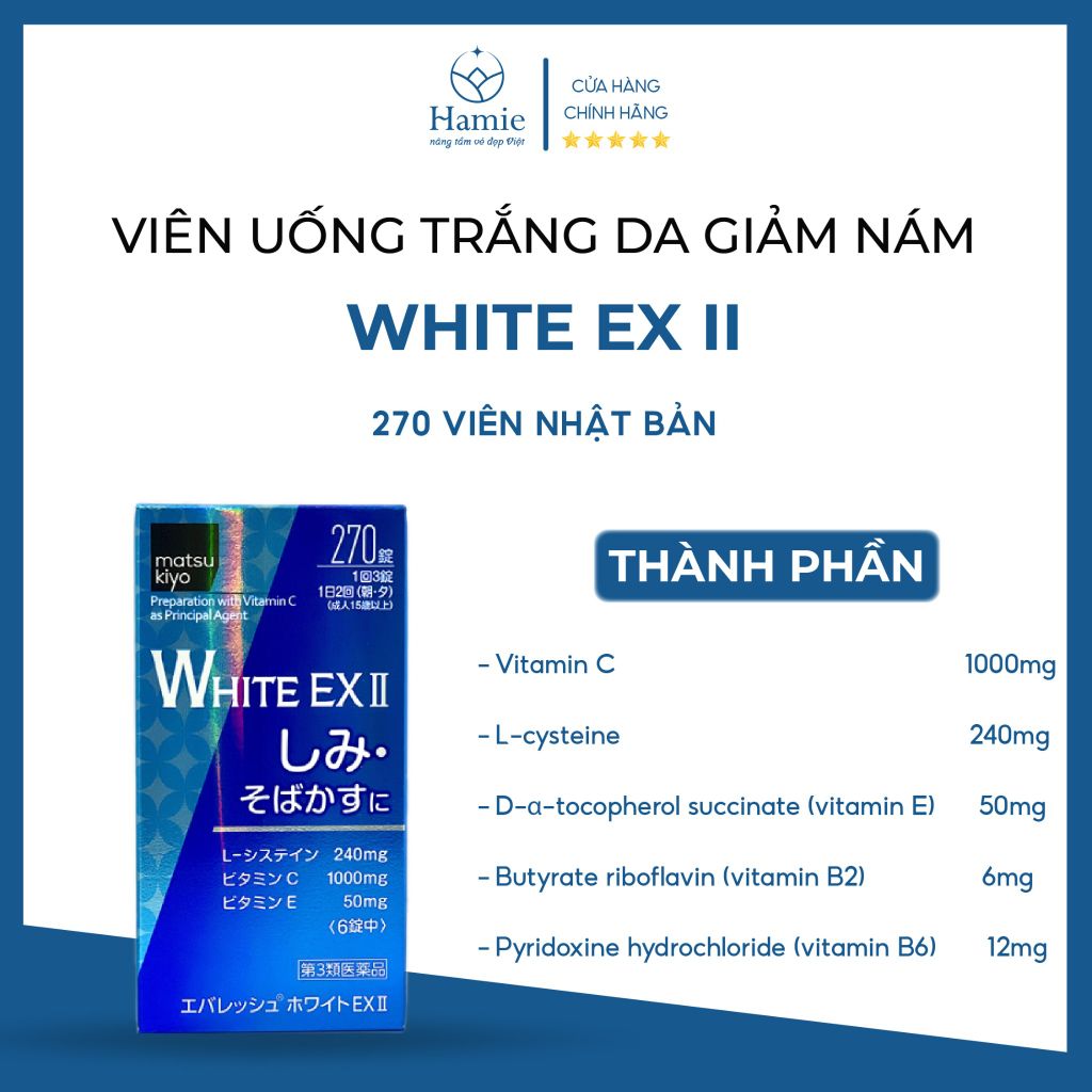 Viên Uống Trắng Da Giảm Nám White EX II 270 Viên Nhật Bản