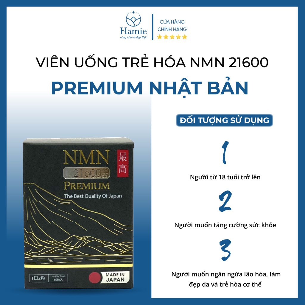 NMN 21600 Premium Viên Uống Trẻ Hóa Nhật Bản Hộp 60 Viên