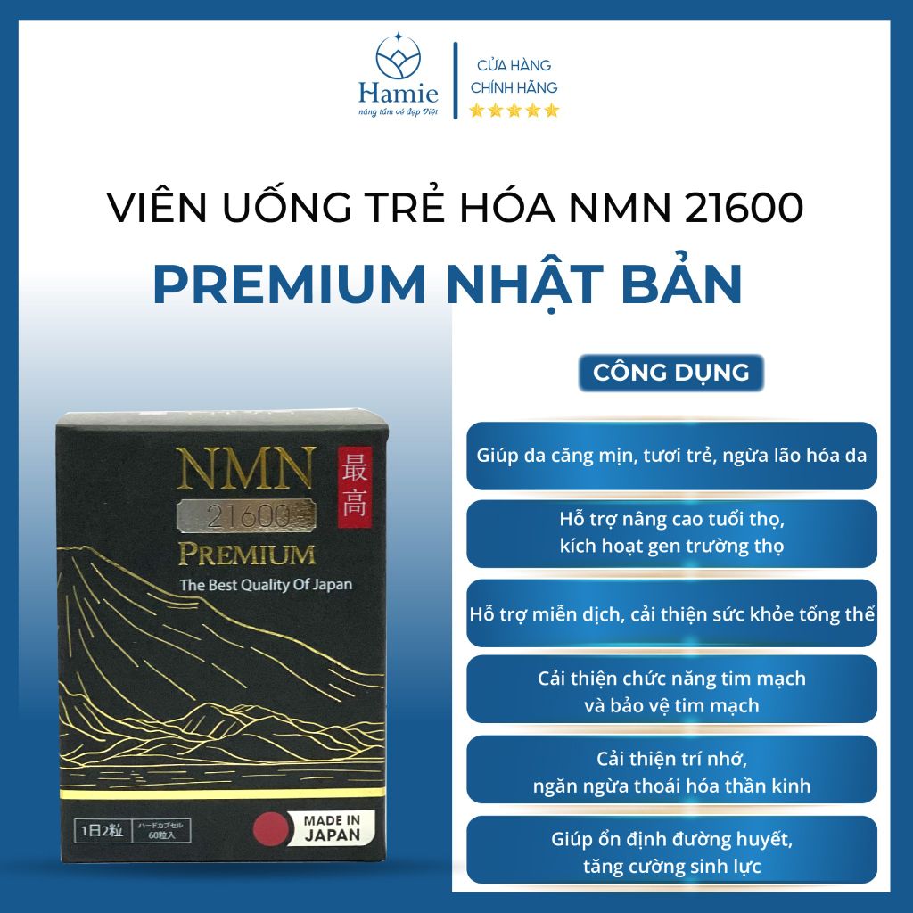 NMN 21600 Premium Viên Uống Trẻ Hóa Nhật Bản Hộp 60 Viên