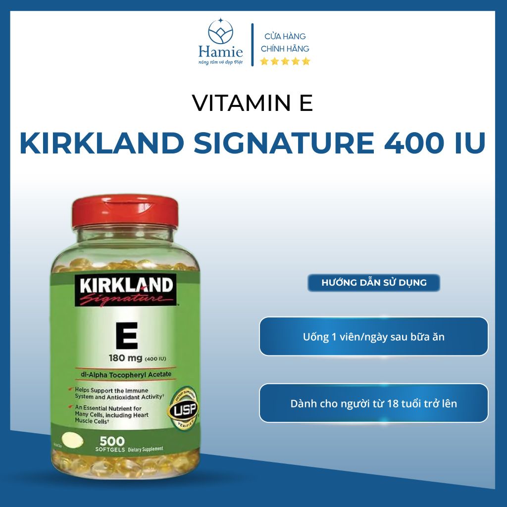 Viên uống Vitamin E Kirkland Signature 400 IU 500 Viên Mỹ