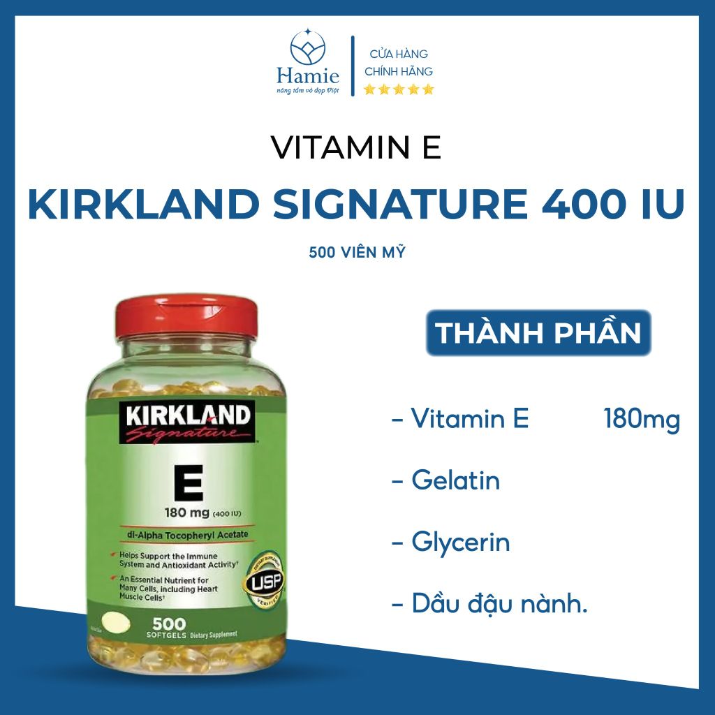Viên uống Vitamin E Kirkland Signature 400 IU 500 Viên Mỹ