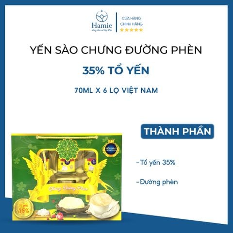 Yến Sào Chưng Đường Phèn 35% Tổ Yến 70ml x 6 Lọ Việt Nam