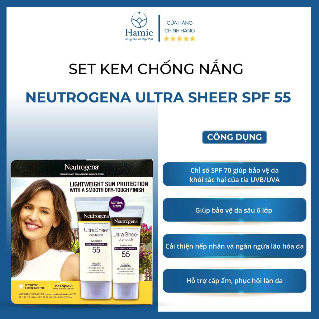 Set Kem Chống Nắng Neutrogena Ultra Sheer SPF 55 Mỹ