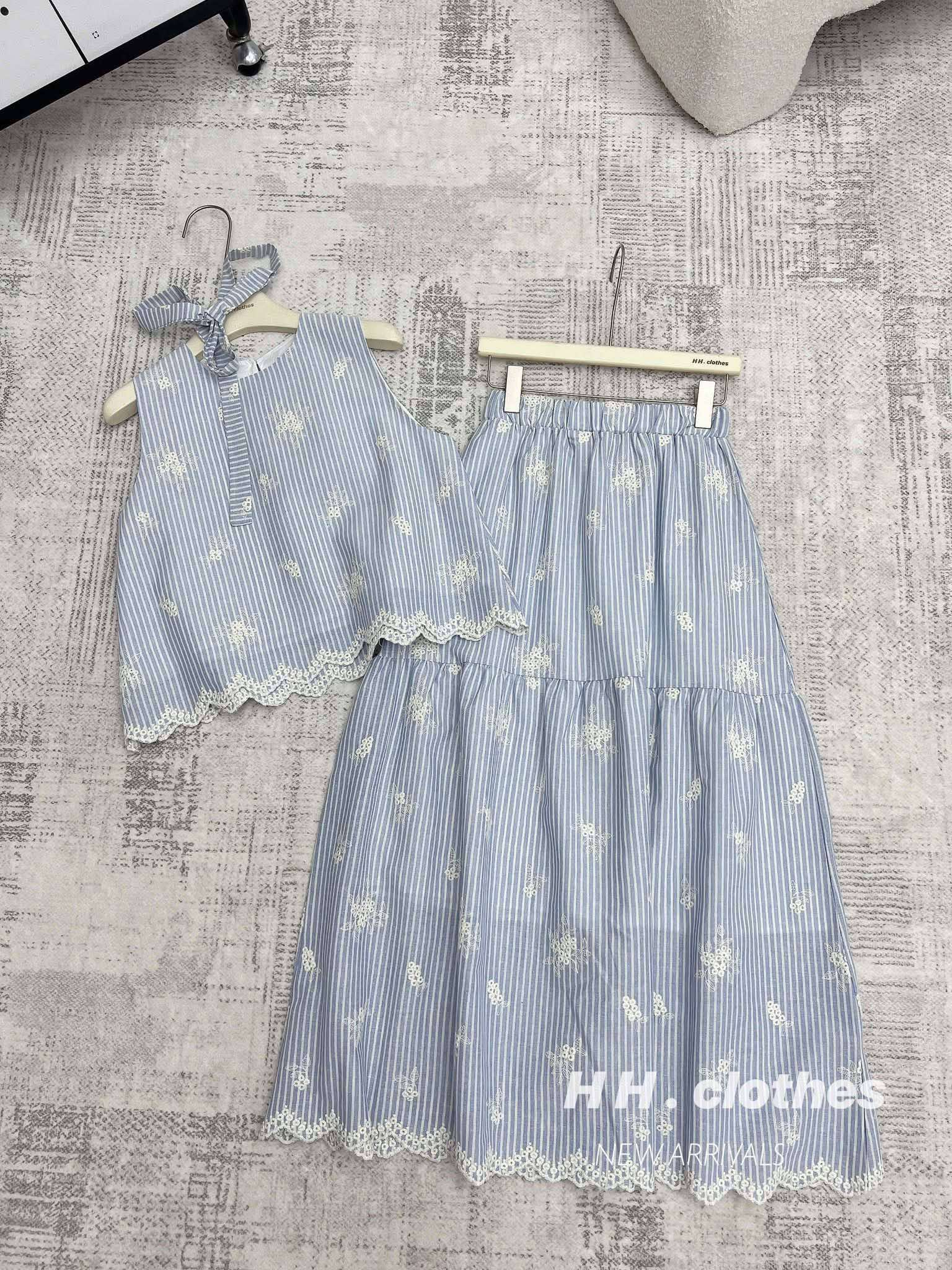  Set váy kẻ ren hoa B90 