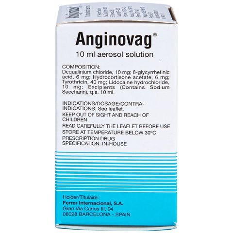  Dung dịch xịt họng Anginovag Ferrer hỗ trợ điều trị các bệnh lý ở miệng, họng (10ml) 