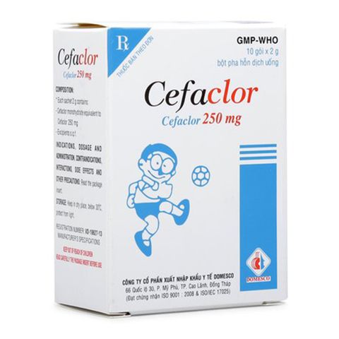  Bột pha hỗn dịch uống Cefaclor 250mg Domesco điều trị nhiễm khuẩn (10 gói) 