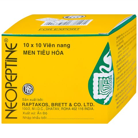  Men tiêu hóa Neopeptine Raptakos hỗ trợ điều trị đầy hơi, khó tiêu, biếng ăn (10 vỉ x 10 viên) 