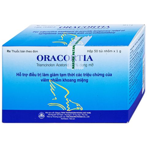  Thuốc Oracortia Thai Nakorn Patana giảm tạm thời triệu chứng viêm nhiễm khoang miệng (50 gói x 1g) 