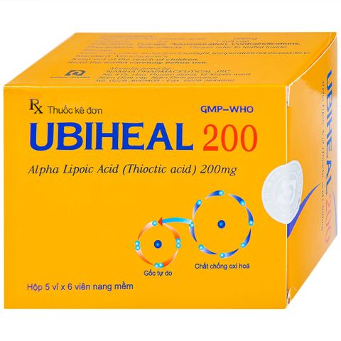  Thuốc Ubiheal 200 Nam Hà điều trị các rối loạn cảm giác  do bệnh thần kinh đái tháo đường (5 vỉ x 6 viên) 